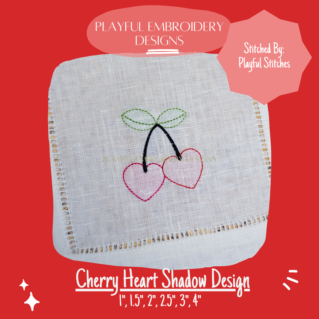 Cherry Heart Shadow Work Embroidery Design for Machine Embroidery (Digital Download)