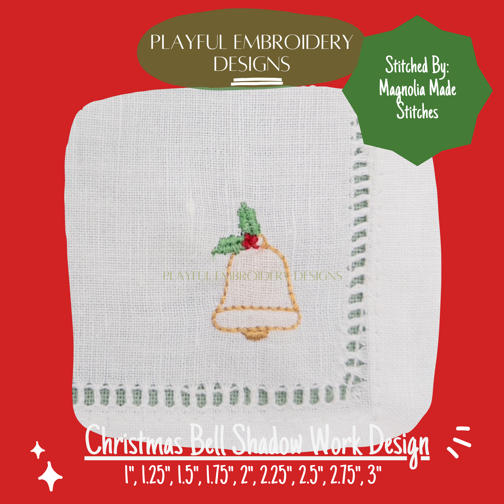 Christmas Bell Shadow Work Mini Embroidery design, Bell Shadow work Machine Embroidery Design, Digital Download