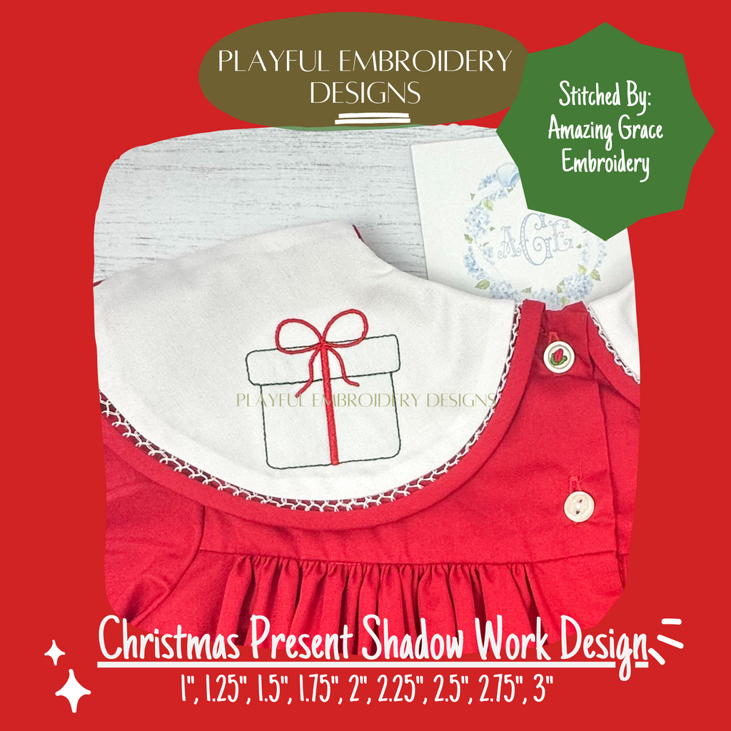 Christmas Present Shadow Work Mini Embroidery design, Present Shadow work Machine Embroidery Design, Digital Download