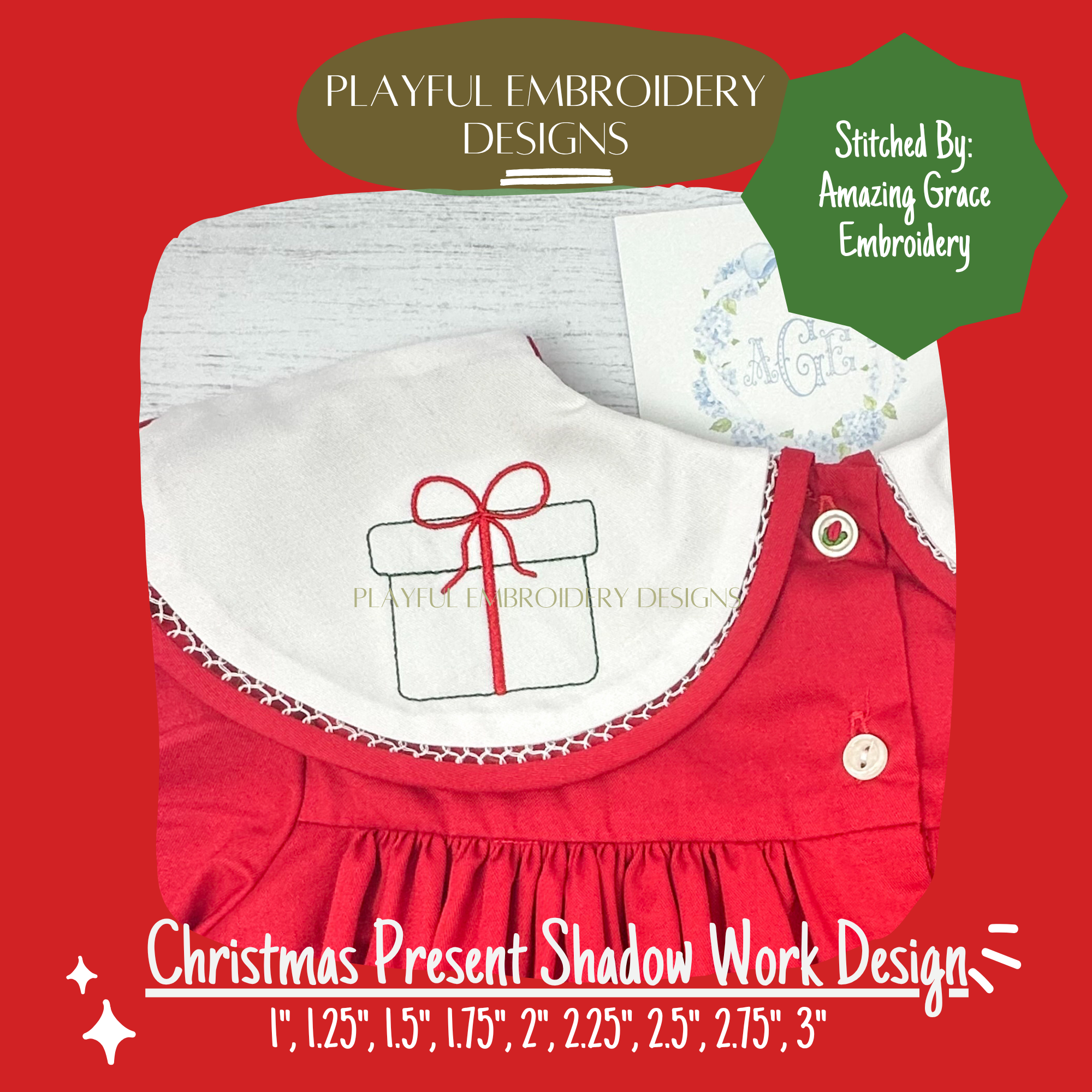 Christmas Present Shadow Work Mini Embroidery design, Present Shadow work Machine Embroidery Design, Digital Download