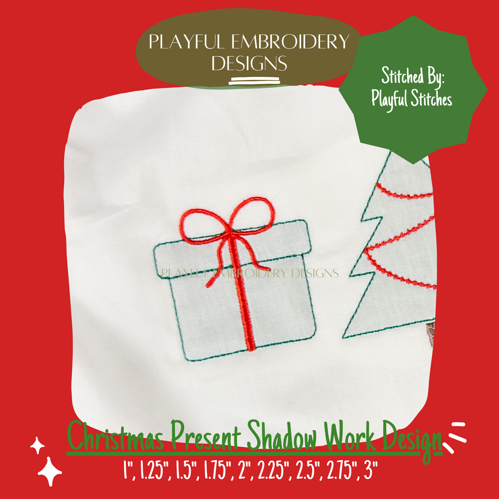 Christmas Present Shadow Work Mini Embroidery design, Present Shadow work Machine Embroidery Design, Digital Download