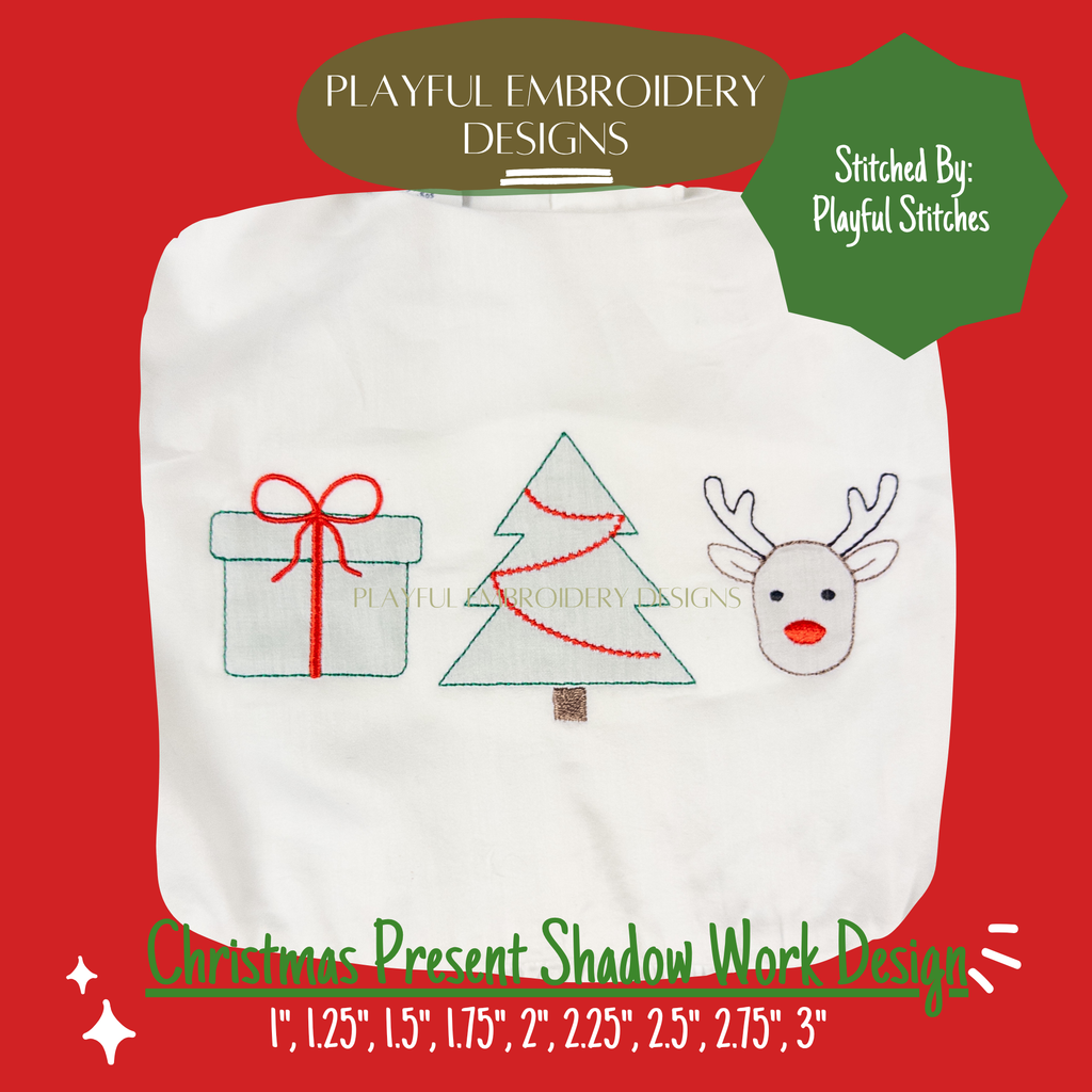 Christmas Present Shadow Work Mini Embroidery design, Present Shadow work Machine Embroidery Design, Digital Download