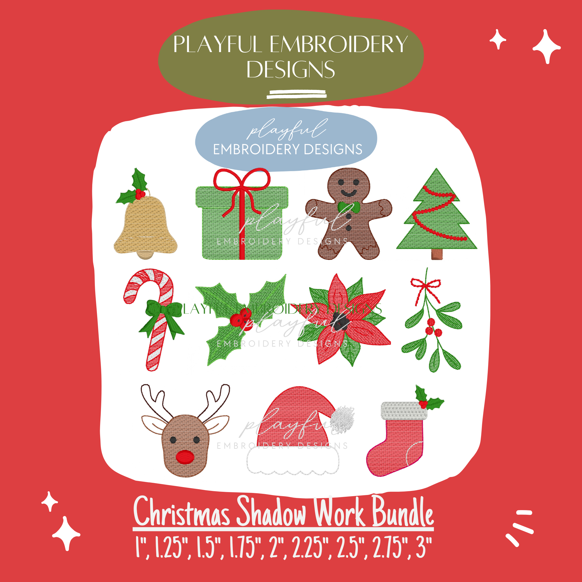Christmas Mini Shadow Work Embroidery Design Bundle (Digital Download)