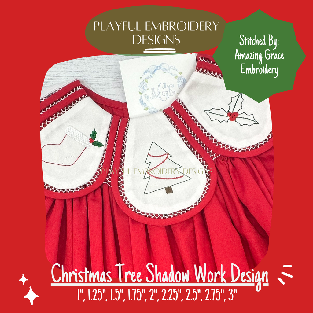 Christmas Tree Shadow Work Mini Embroidery design, Tree Shadow work Machine Embroidery Design, Digital Download