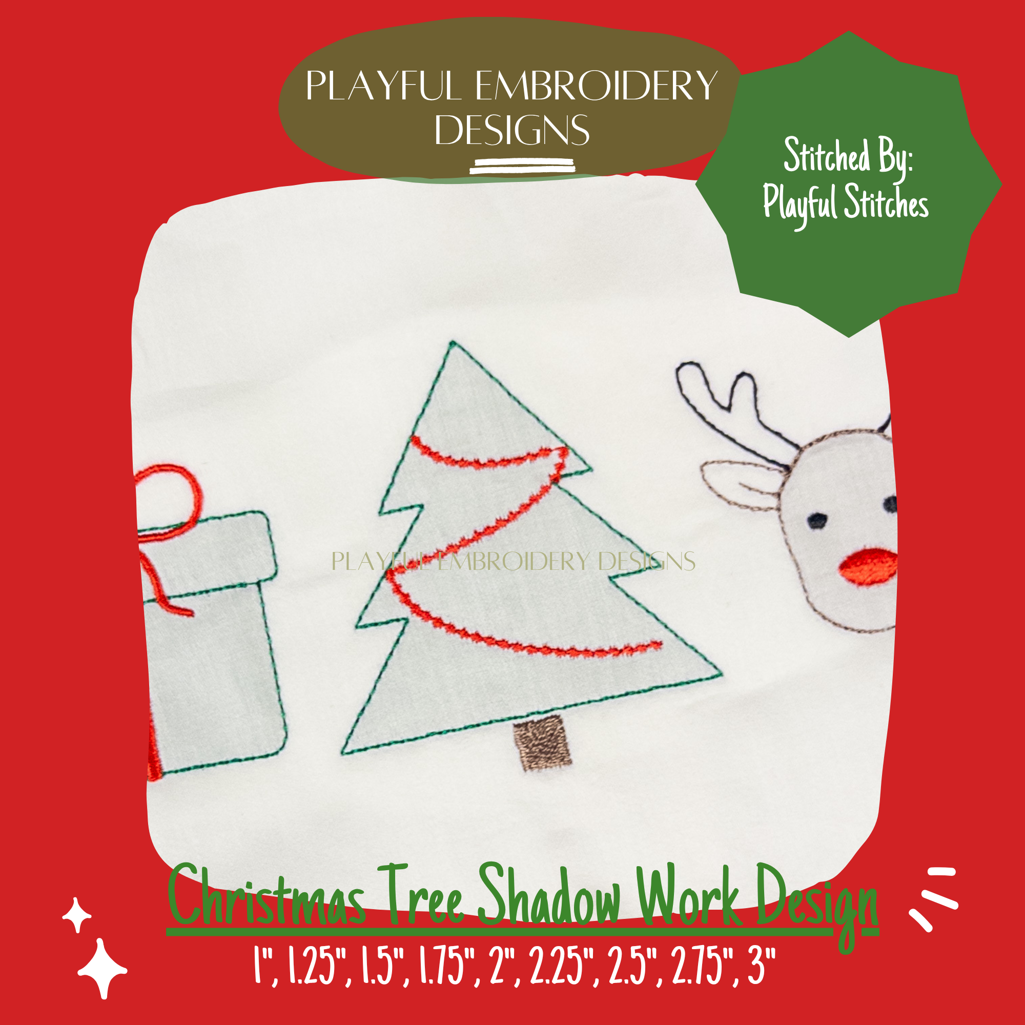 Christmas Tree Shadow Work Mini Embroidery design, Tree Shadow work Machine Embroidery Design, Digital Download