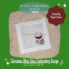 Christmas Wine Glass with Holly Embroidery Design (Digital Download)