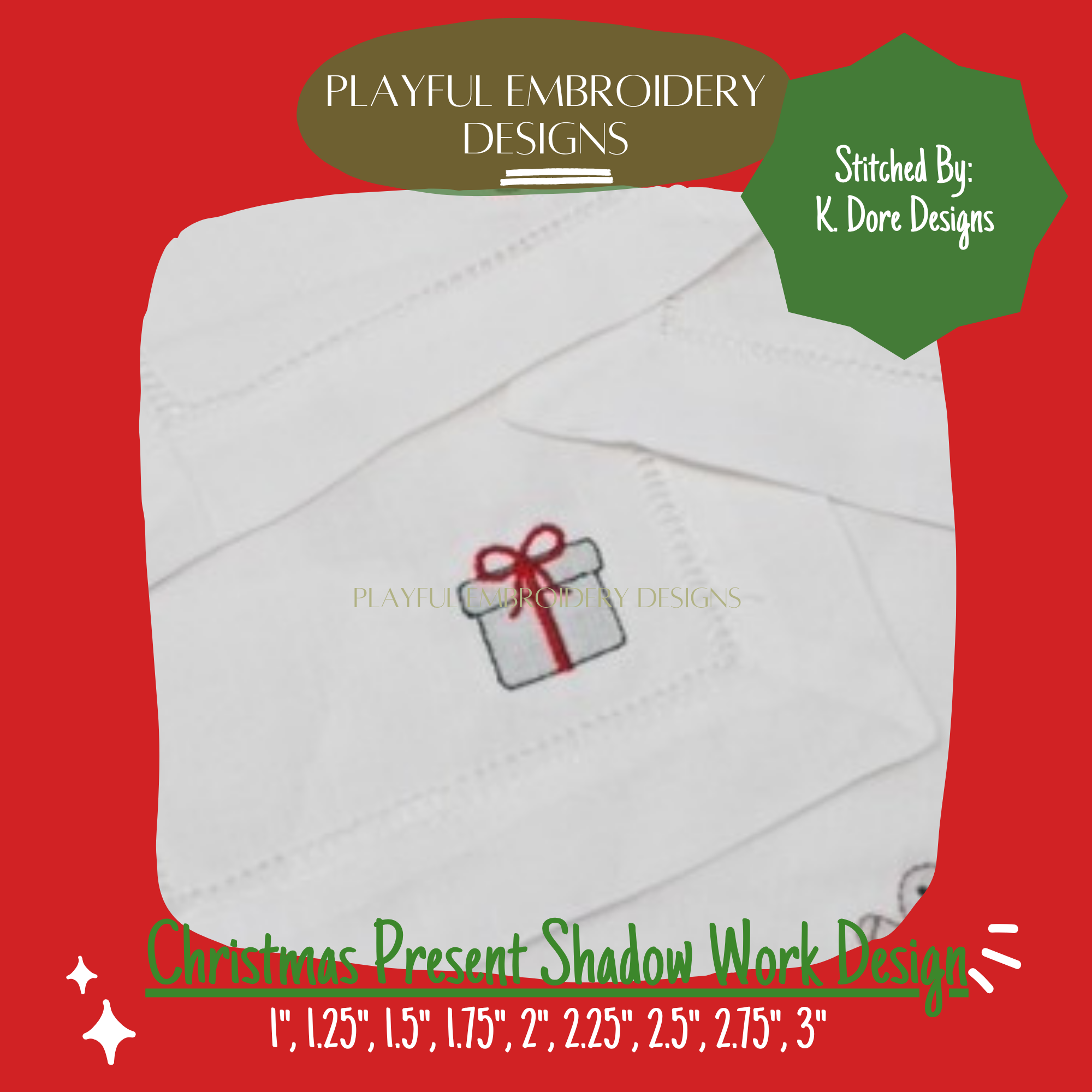 Christmas Present Shadow Work Mini Embroidery design, Present Shadow work Machine Embroidery Design, Digital Download