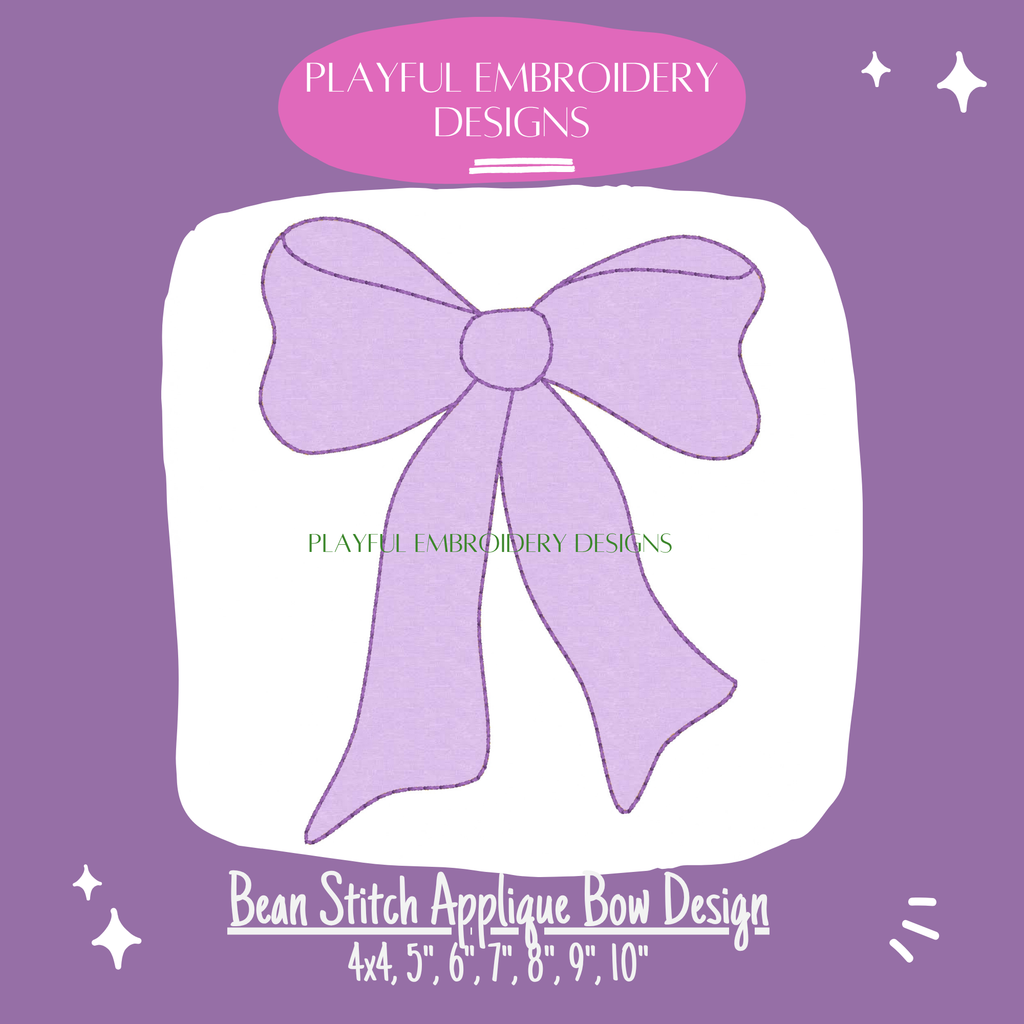 Bean Stitch Applique Bow Design for Machine Embroidery, Quick Stitching Bow Applique Design, Digital Download