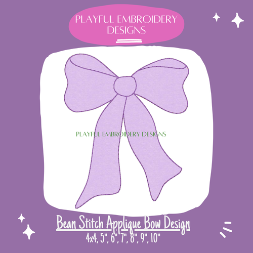 Bean Stitch Applique Bow Design for Machine Embroidery, Quick Stitching Bow Applique Design, Digital Download