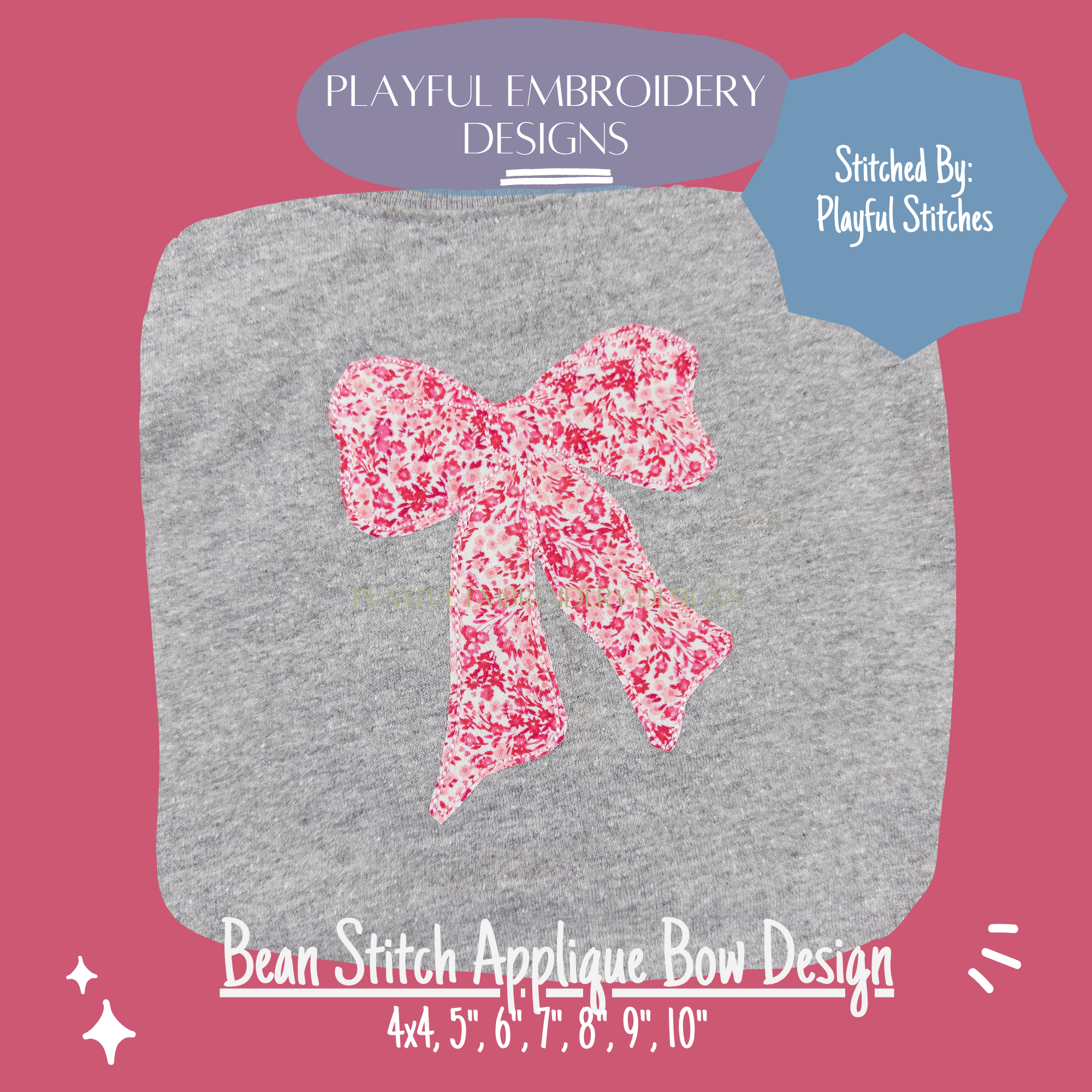 Bean Stitch Applique Bow Design for Machine Embroidery, Quick Stitching Bow Applique Design, Digital Download