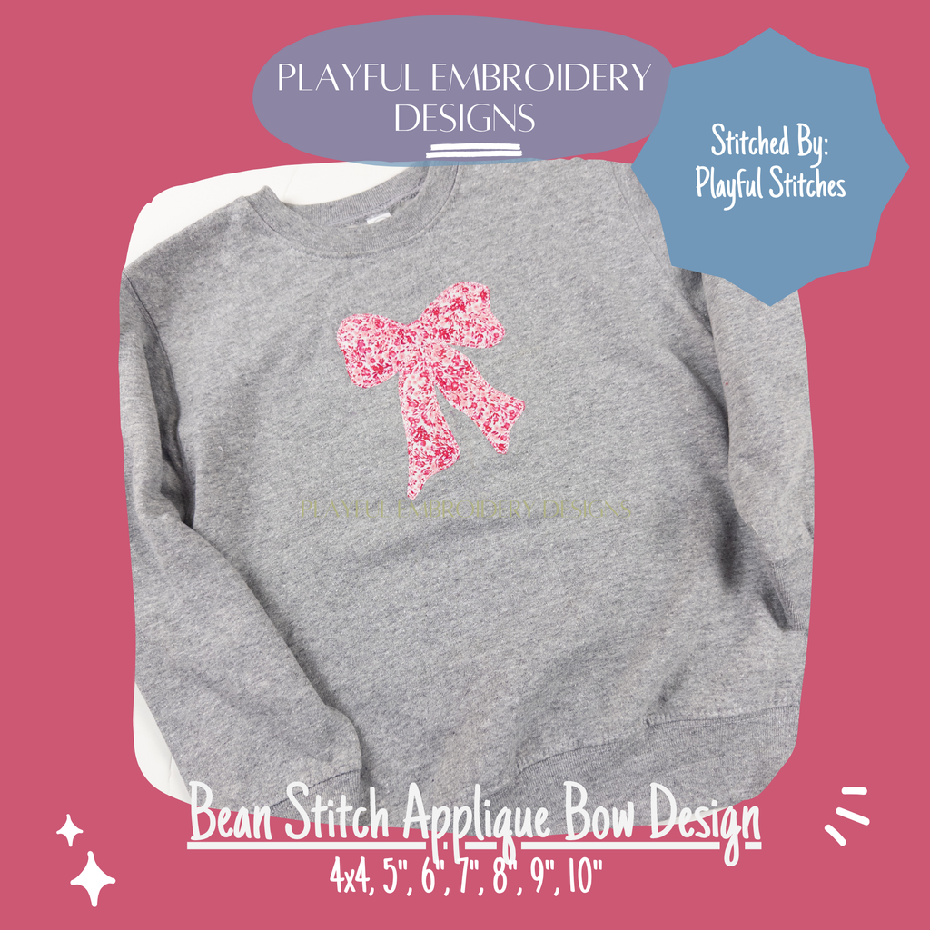 Bean Stitch Applique Bow Design for Machine Embroidery, Quick Stitching Bow Applique Design, Digital Download