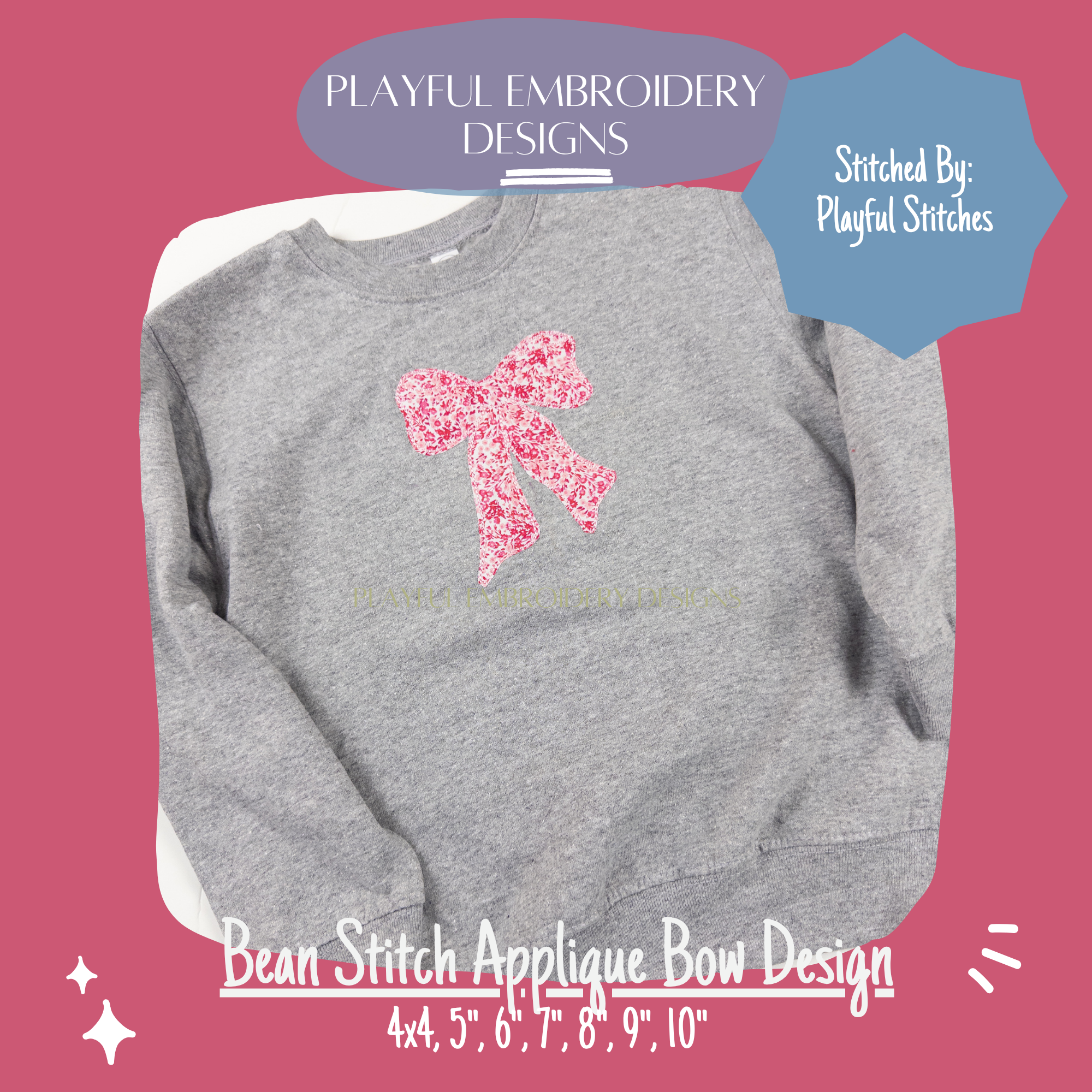 Bean Stitch Applique Bow Design for Machine Embroidery, Quick Stitching Bow Applique Design, Digital Download