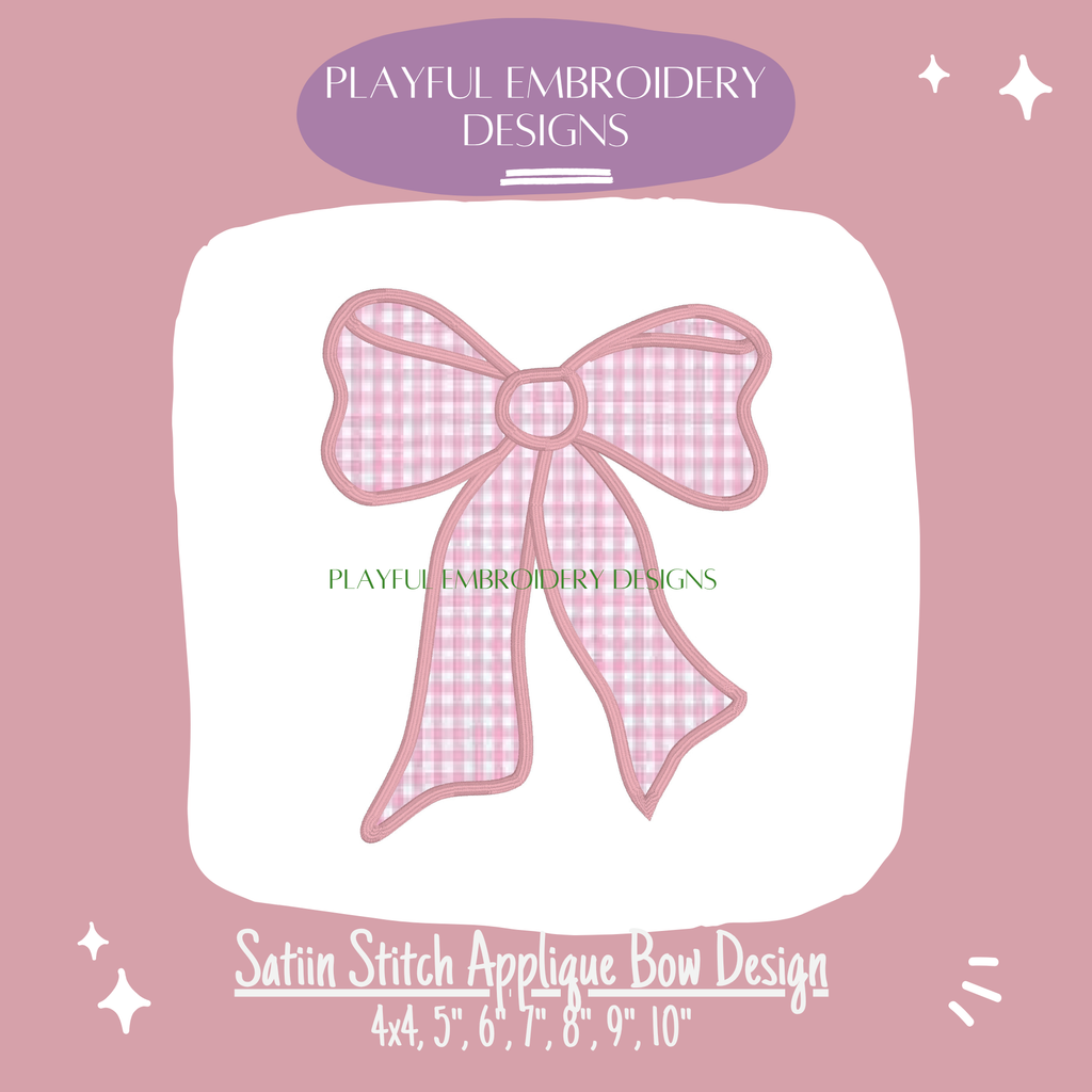 Satin Stitch Applique Bow Design for Machine Embroidery, Coquette Bow Applique Design, Digital Download