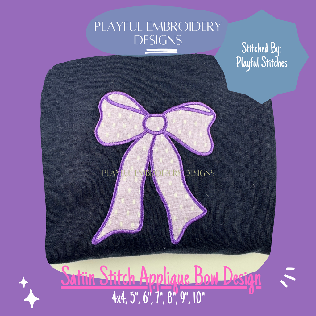 Satin Stitch Applique Bow Design for Machine Embroidery, Coquette Bow Applique Design, Digital Download