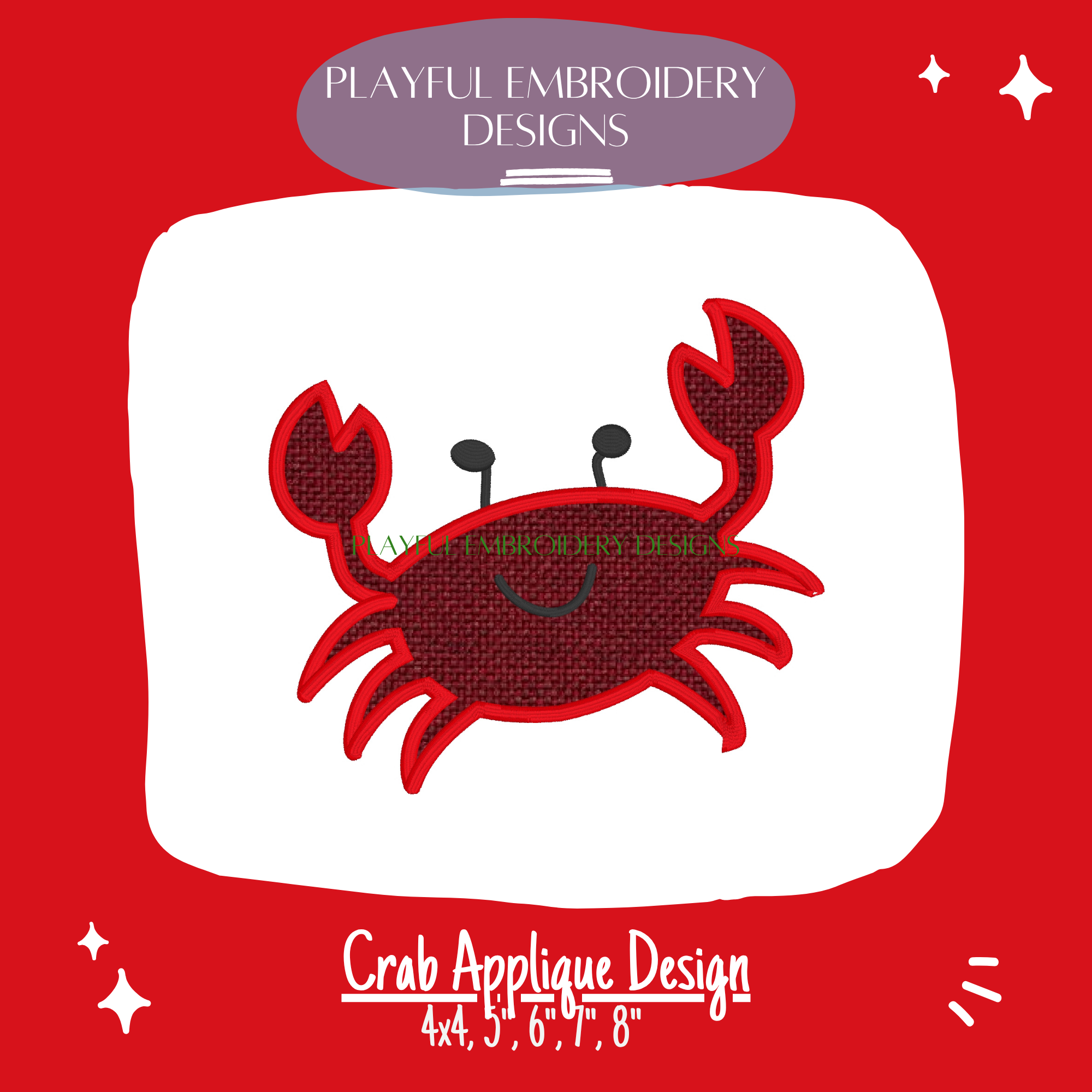 Crab Satin Stitch Applique Design for Machine Embroidery (Digital Download)