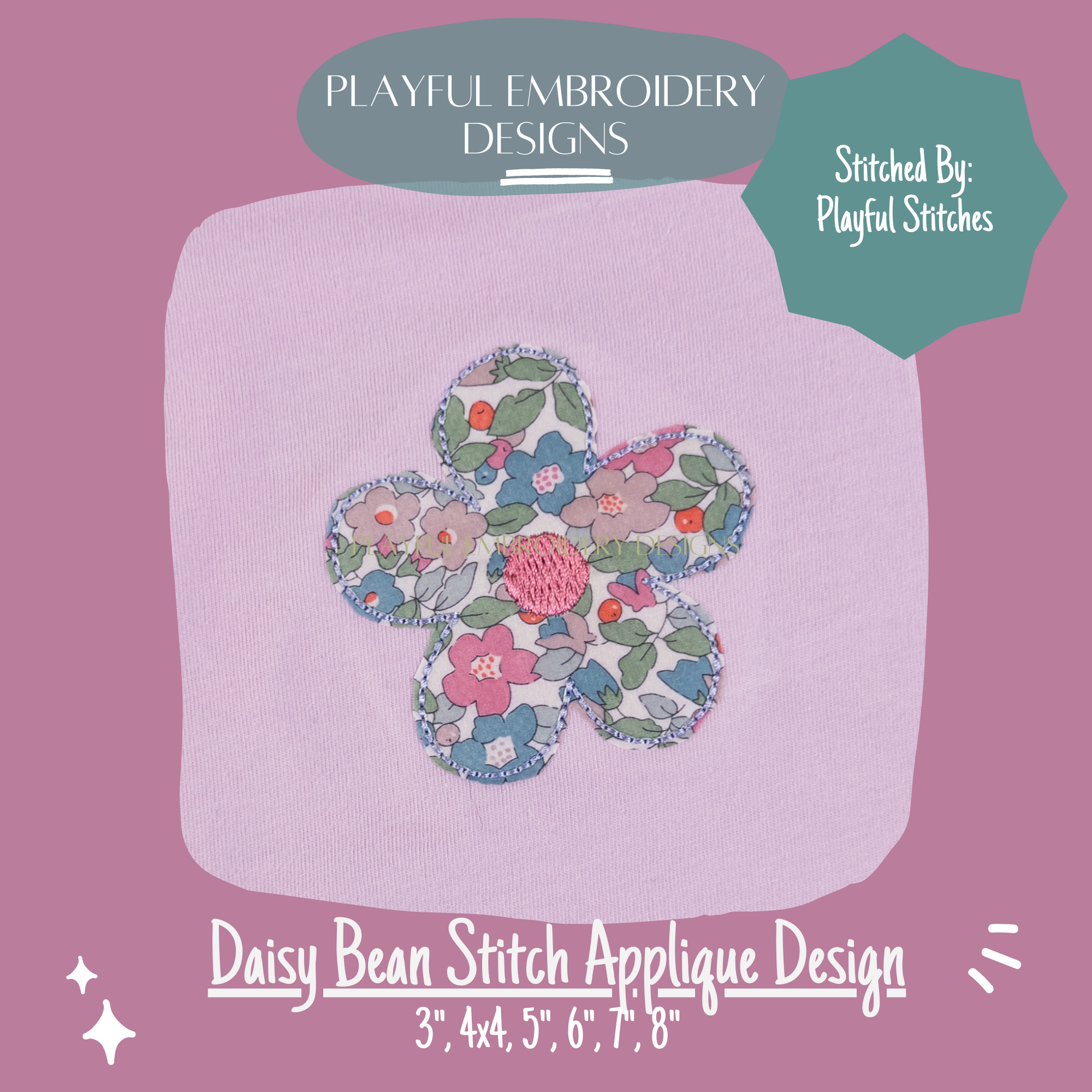 Daisy Bean Stitch Applique Embroidery Design (Digital Download)