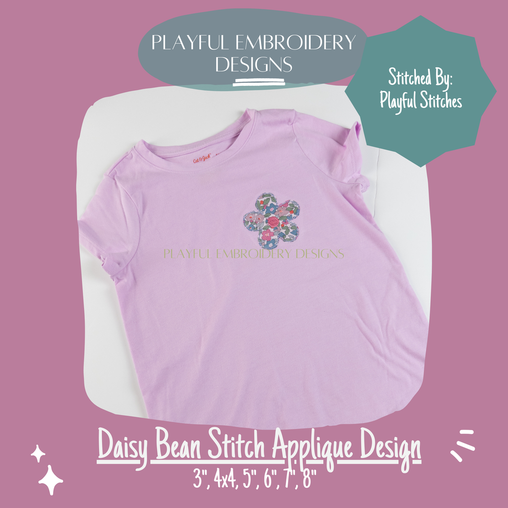 Daisy Bean Stitch Applique Embroidery Design (Digital Download)