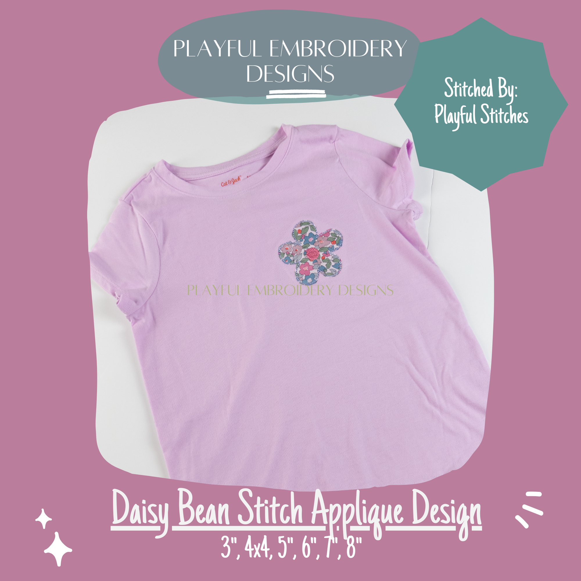 Daisy Bean Stitch Applique Embroidery Design (Digital Download)