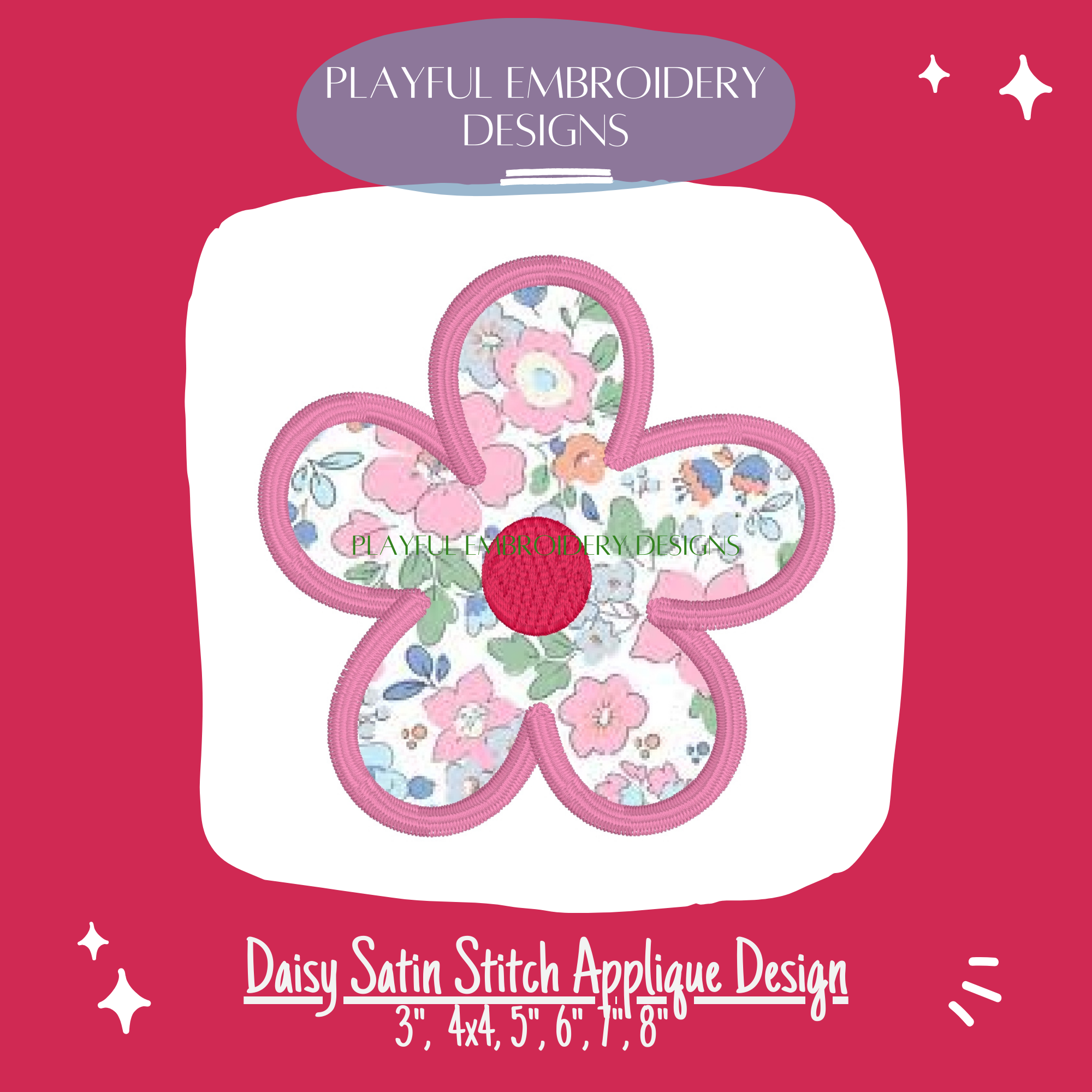 Daisy Flower Applique, Satin Stitch Embroidery Design (Digital Download)