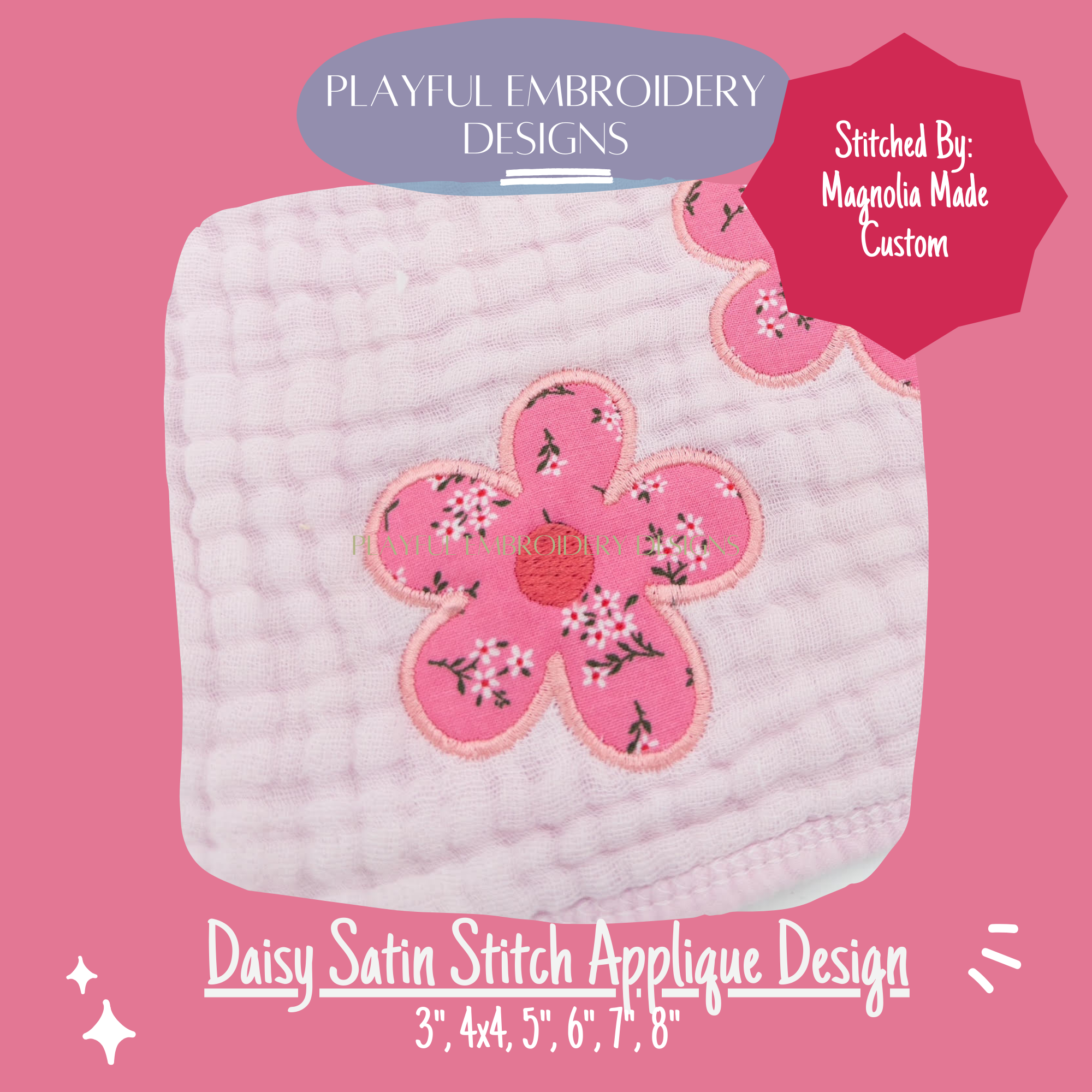 Daisy Flower Applique, Satin Stitch Embroidery Design (Digital Download)