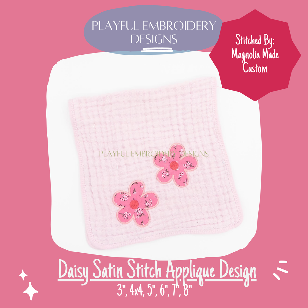 Daisy Flower Applique, Satin Stitch Embroidery Design (Digital Download)