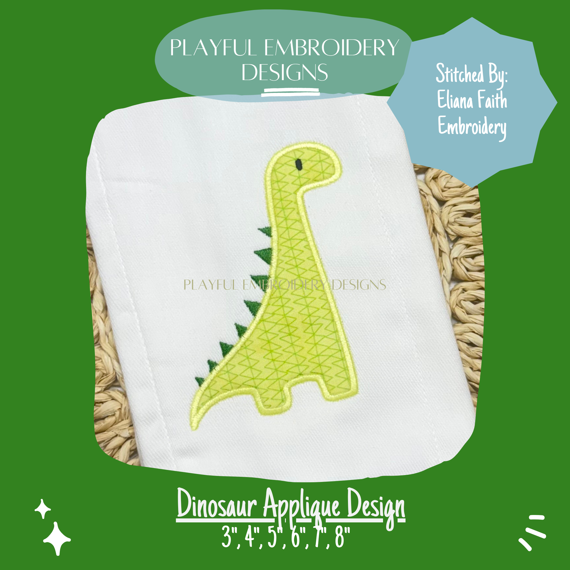 Dinosaur Applique Machine Embroidery Design (Digital Download)