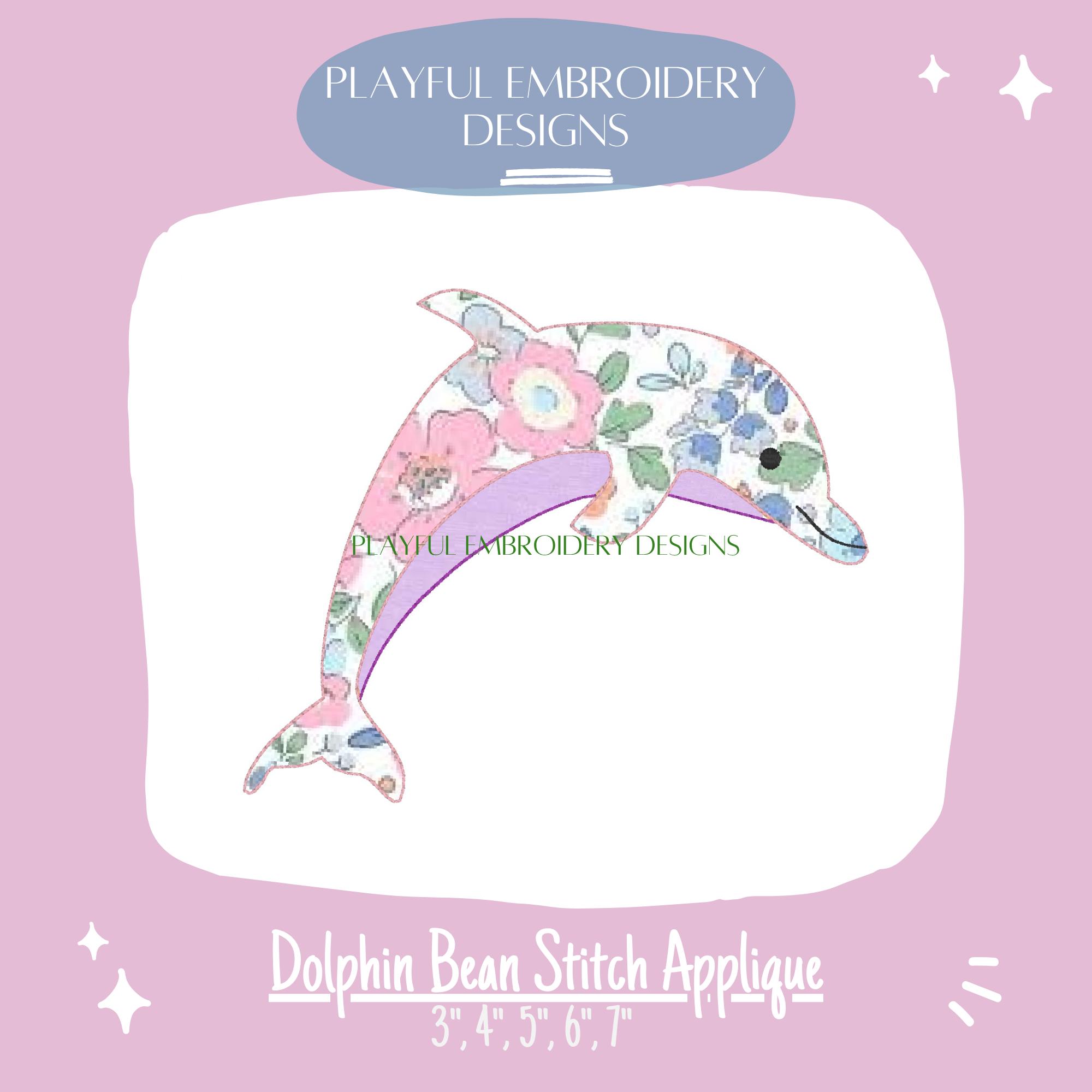 Dolphin Bean Stitch Applique Design for Machine Embroidery (Digital Download)
