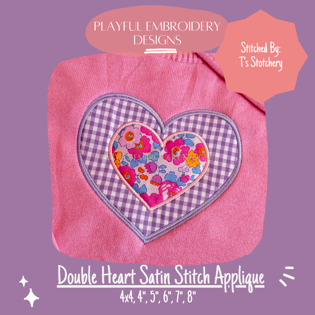 Double Heart Satin Stitch Applique Design, Valentine's Applique Machine Embroidery Design, Valentine's Design