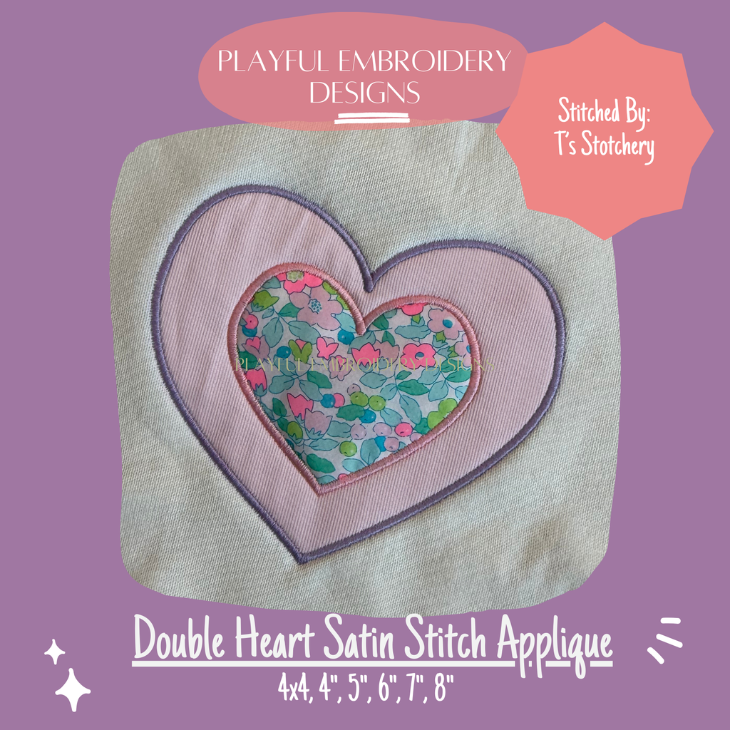 Double Heart Satin Stitch Applique Design, Valentine's Applique Machine Embroidery Design, Valentine's Design