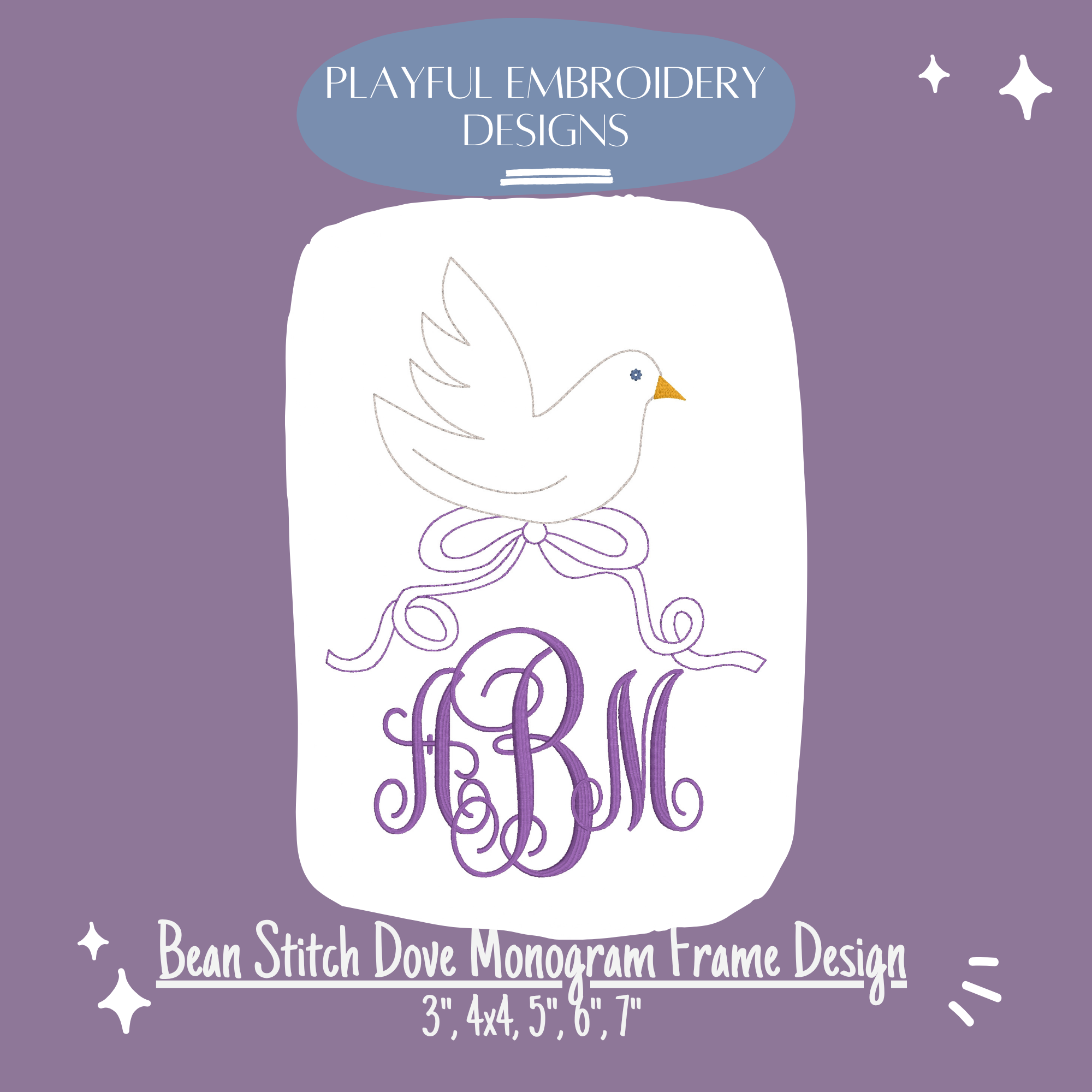 Dove Monogram Frame machine embroidery design, Bean Stitch Dove Baby Embroidery Design, Digital Download