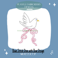 Dove with bow machine embroidery design, Bean Stitch Dove Baby Embroidery Design, Digital Download