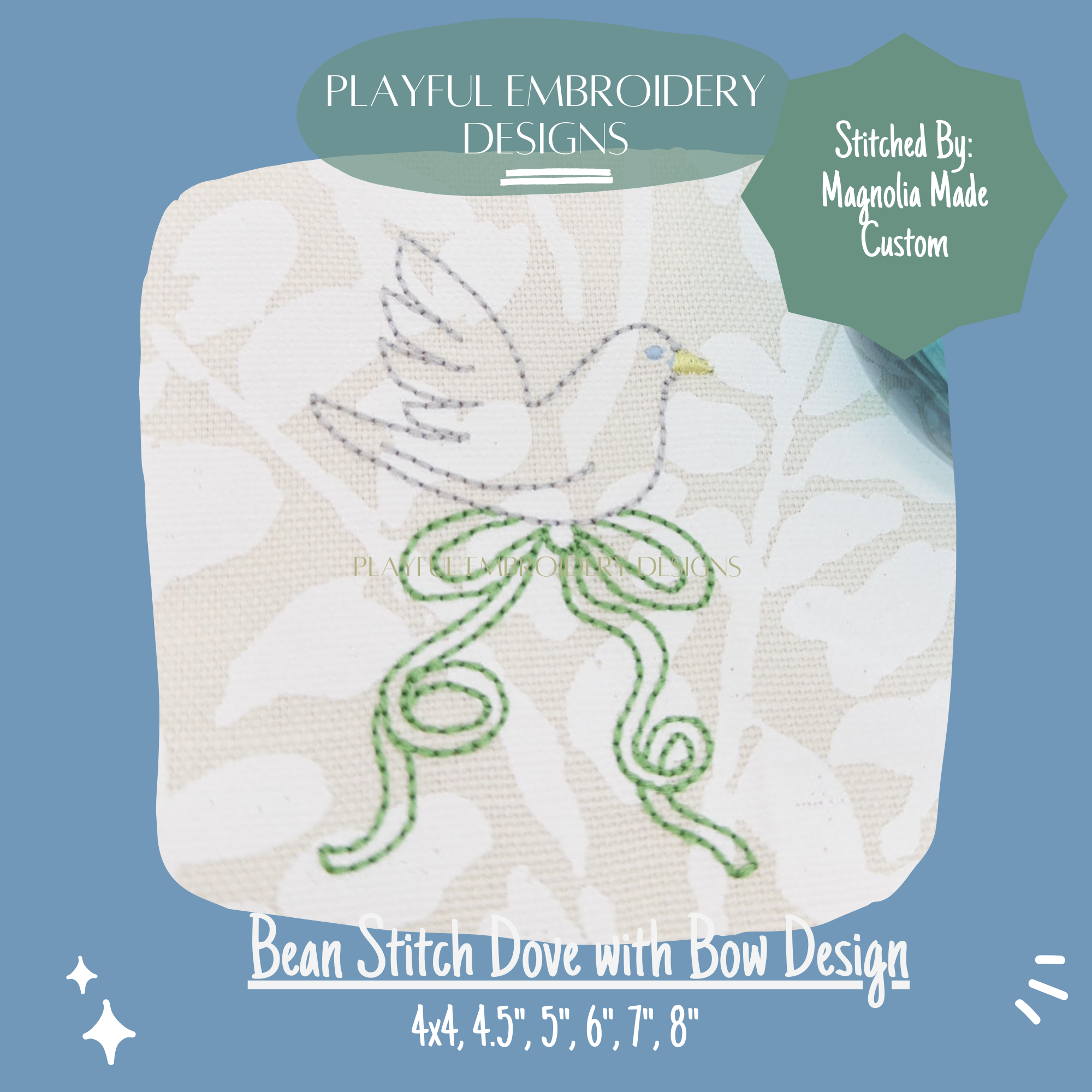 Dove with bow machine embroidery design, Bean Stitch Dove Baby Embroidery Design, Digital Download