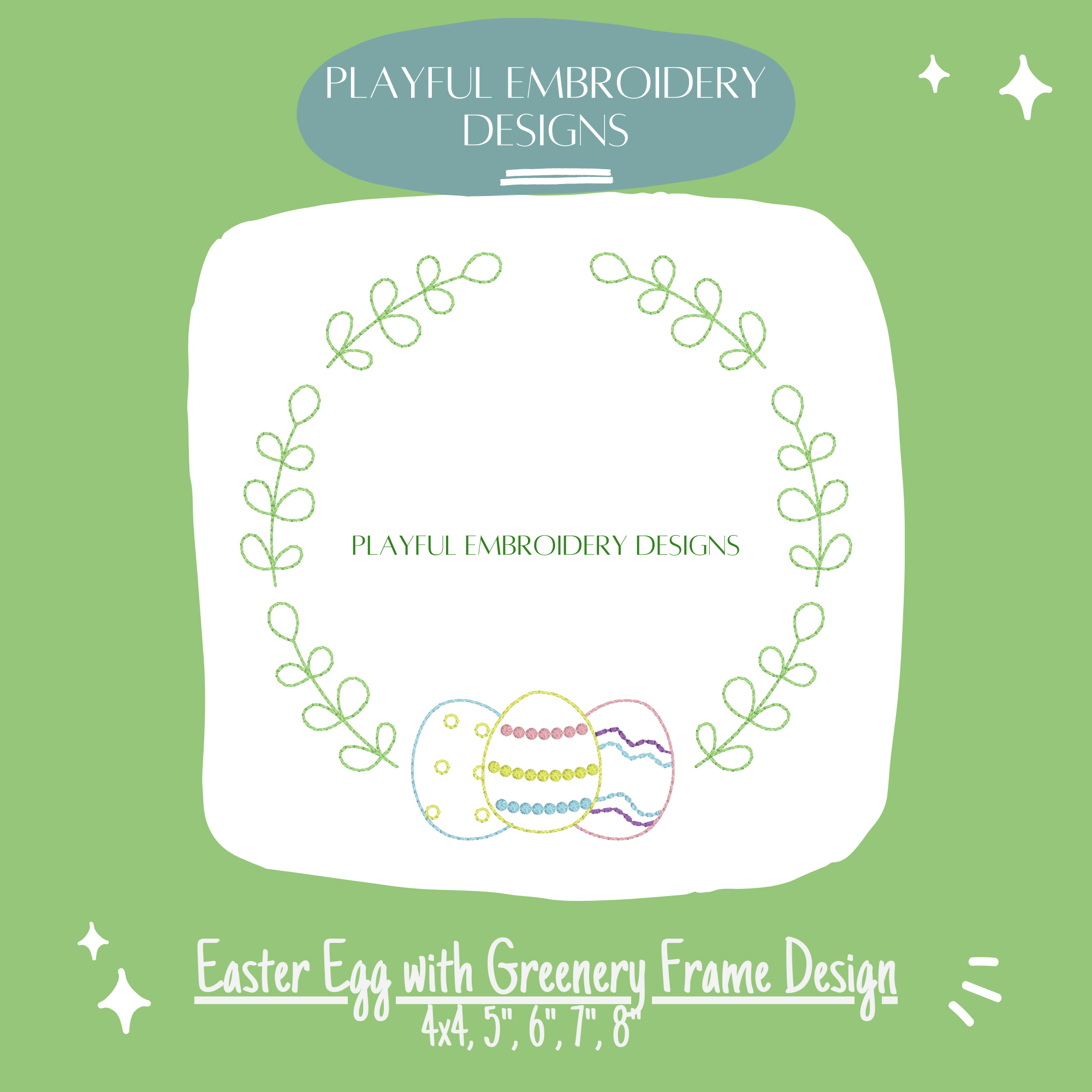 Easter Egg with Greenery Monogram Frame Embroidery Design (Digital File)