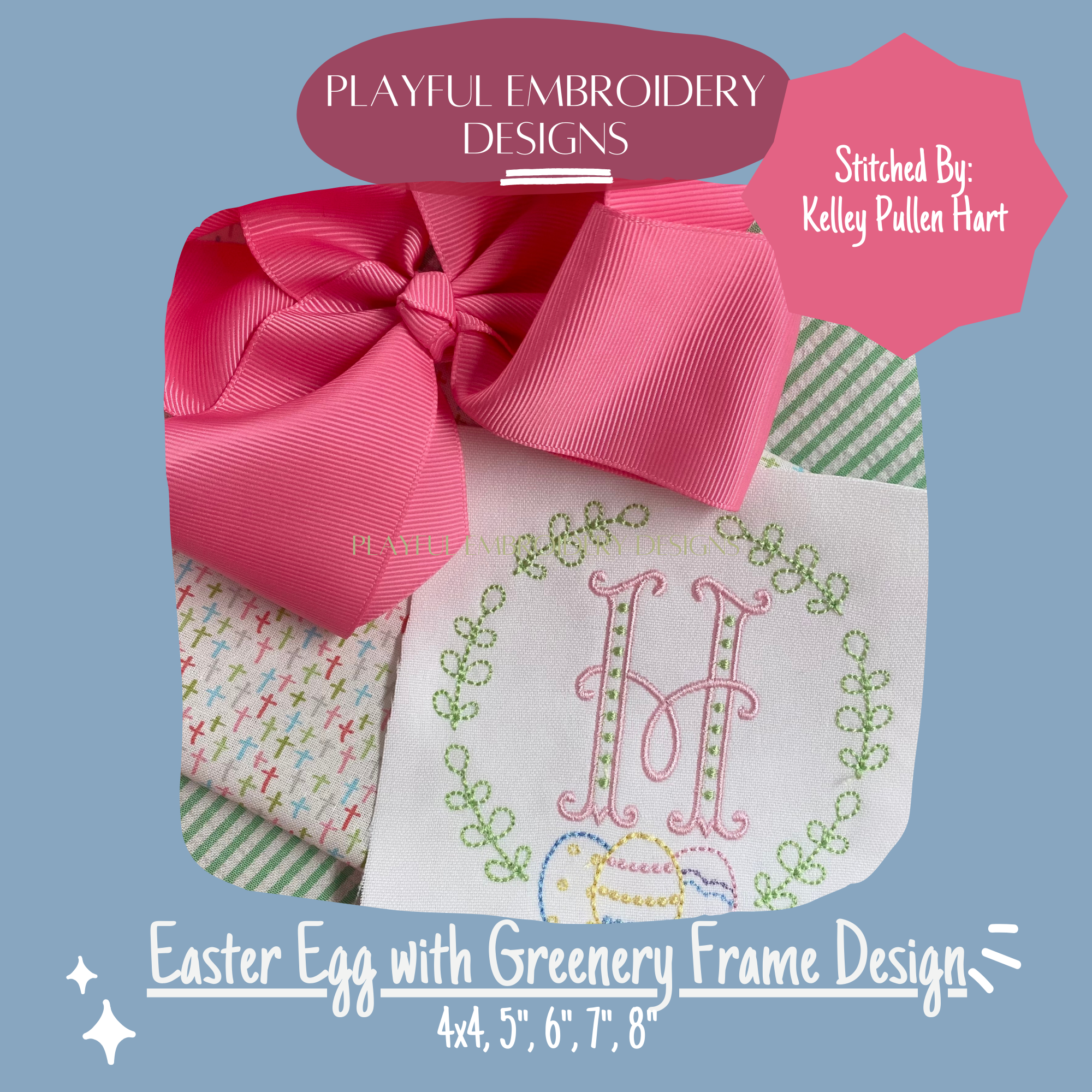 Easter Egg with Greenery Monogram Frame Embroidery Design (Digital File)