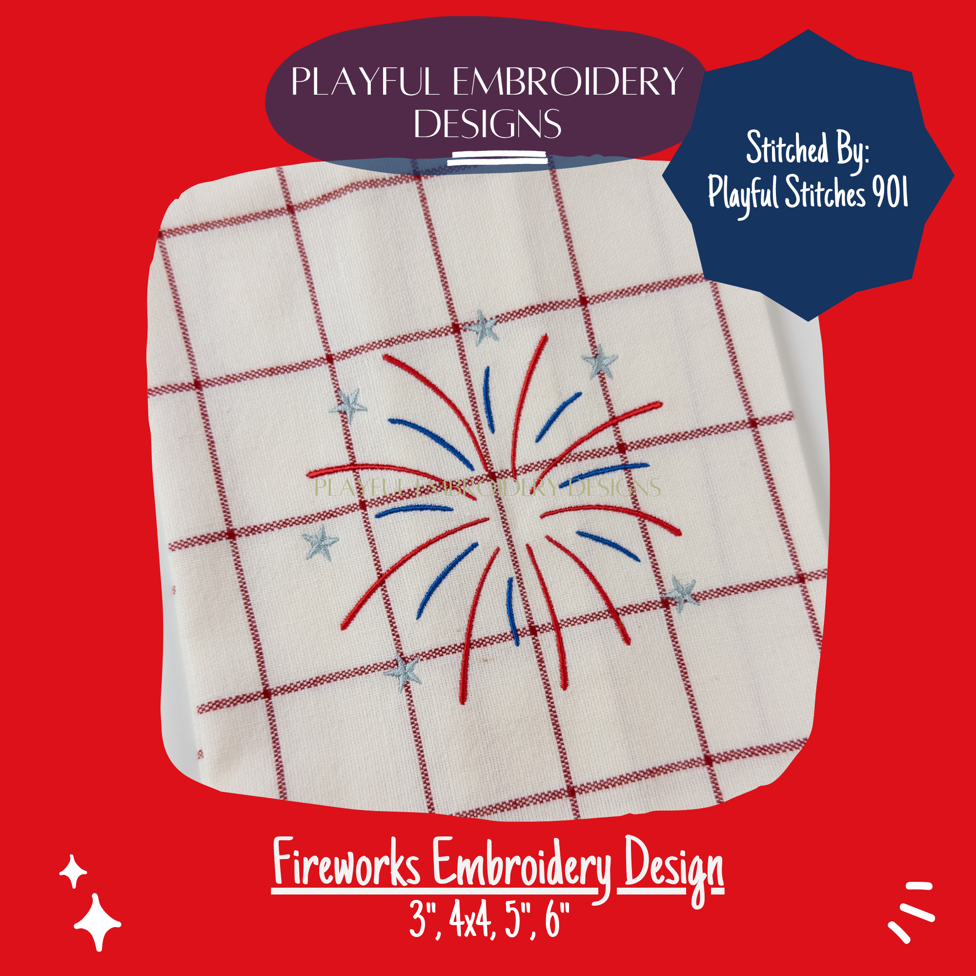 Fireworks Machine Embroidery Design (Digital File)