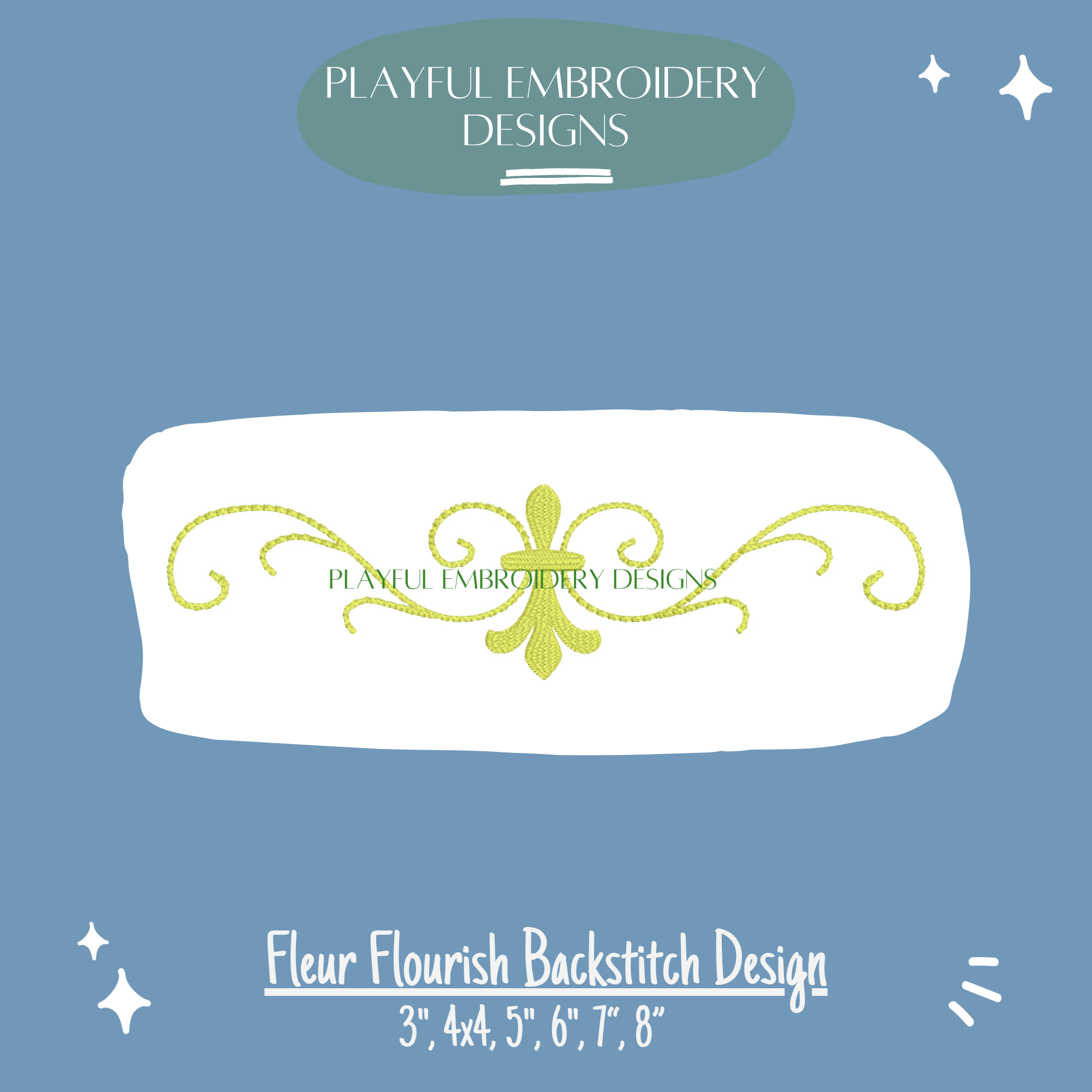 Fleur Flourish Embroidery Design for Machine Embroidery, Backstitch Embroidery Design (Digital Download)