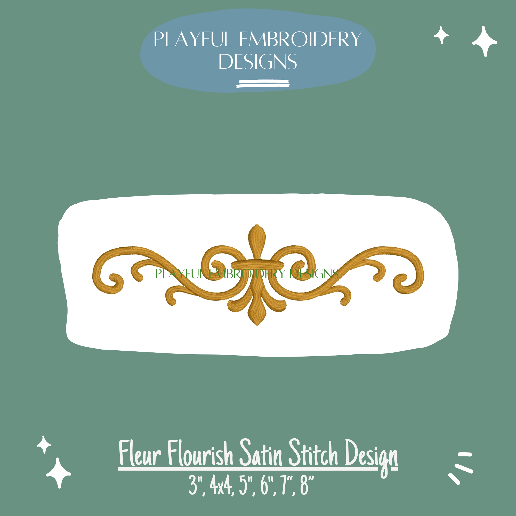 Fleur Flourish Embroidery Design for Machine Embroidery, Satin Stitch Flourish Embroidery Design (Digital Download)