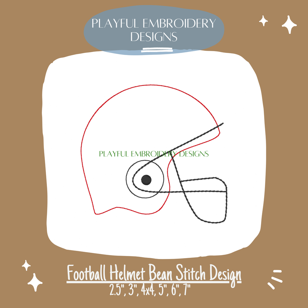 Football Helmet Bean Stitch Embroidery Design for Machine Embroidery (Digital Download)