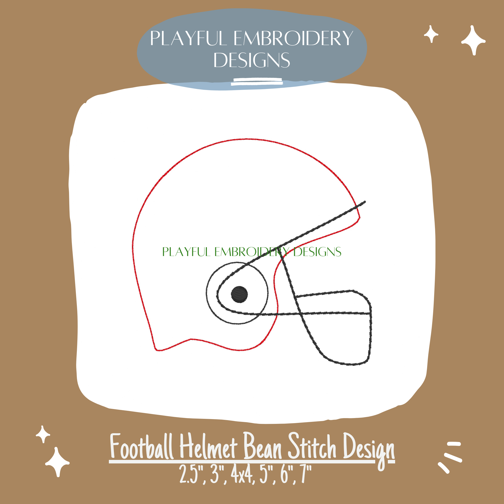 Football Helmet Bean Stitch Embroidery Design for Machine Embroidery (Digital Download)