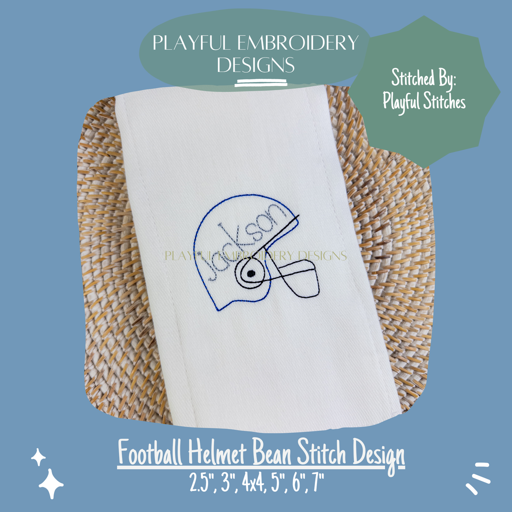 Football Helmet Bean Stitch Embroidery Design for Machine Embroidery (Digital Download)