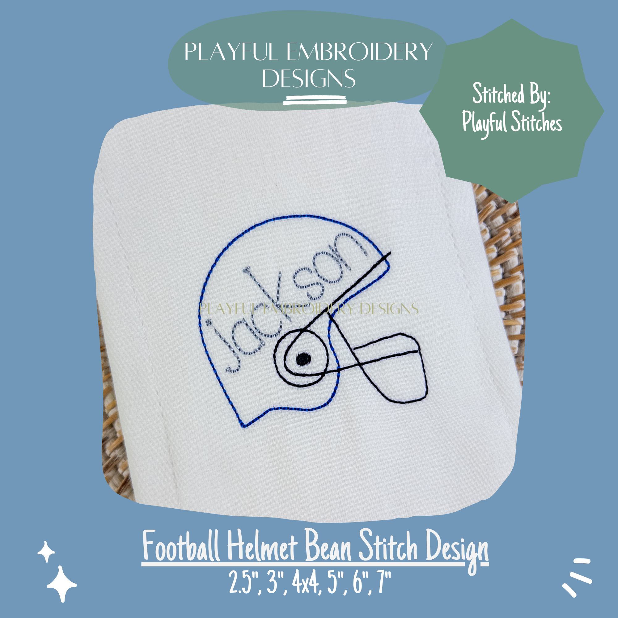 Football Helmet Bean Stitch Embroidery Design for Machine Embroidery (Digital Download)