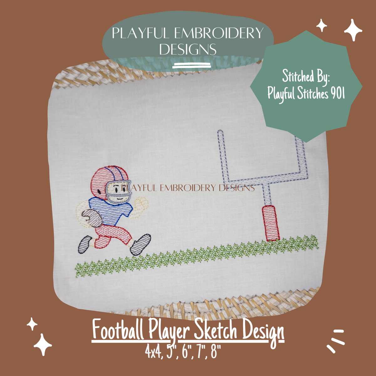 Football Player and Goal Sketch Design for Machine Embroidery (Digital File)