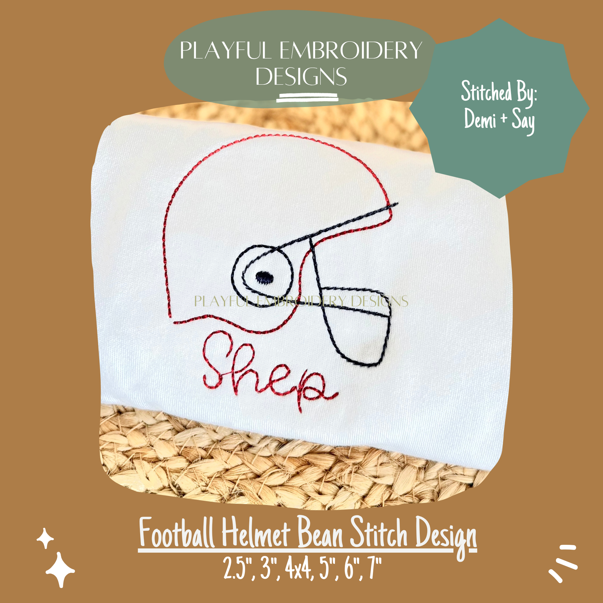 Football Helmet Bean Stitch Embroidery Design for Machine Embroidery (Digital Download)