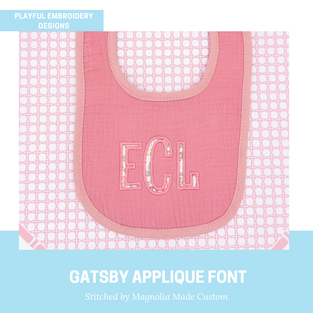 Block Applique Monogram, Gatsby Satin Stitch Embroidery Font (Digital Download)