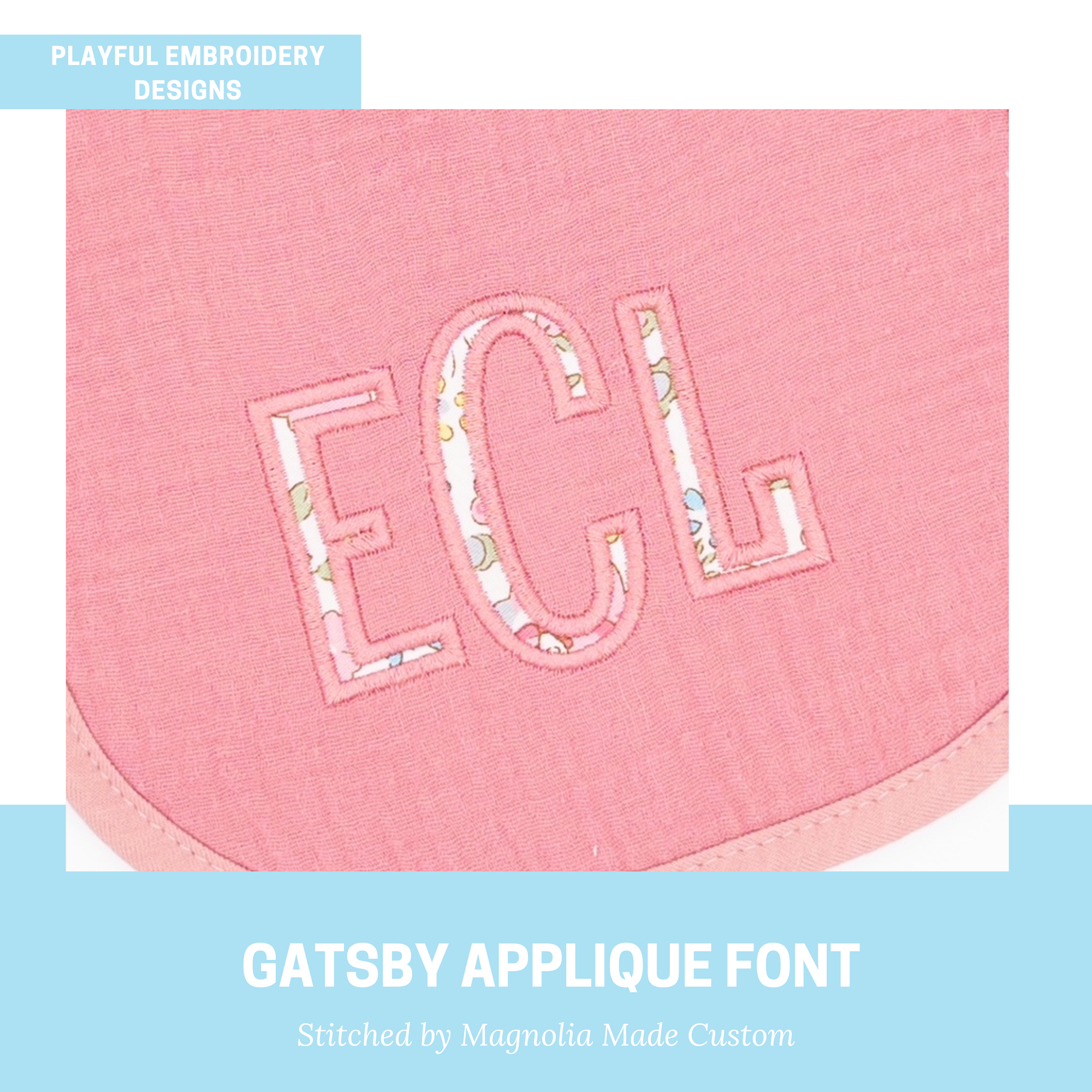 Block Applique Monogram, Gatsby Satin Stitch Embroidery Font (Digital Download)