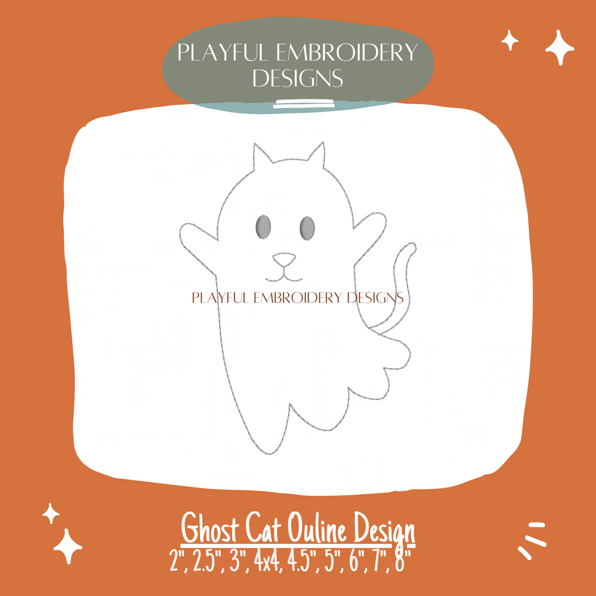 Ghost Cat Outline Design for Machine Embroidery (Digital Design)