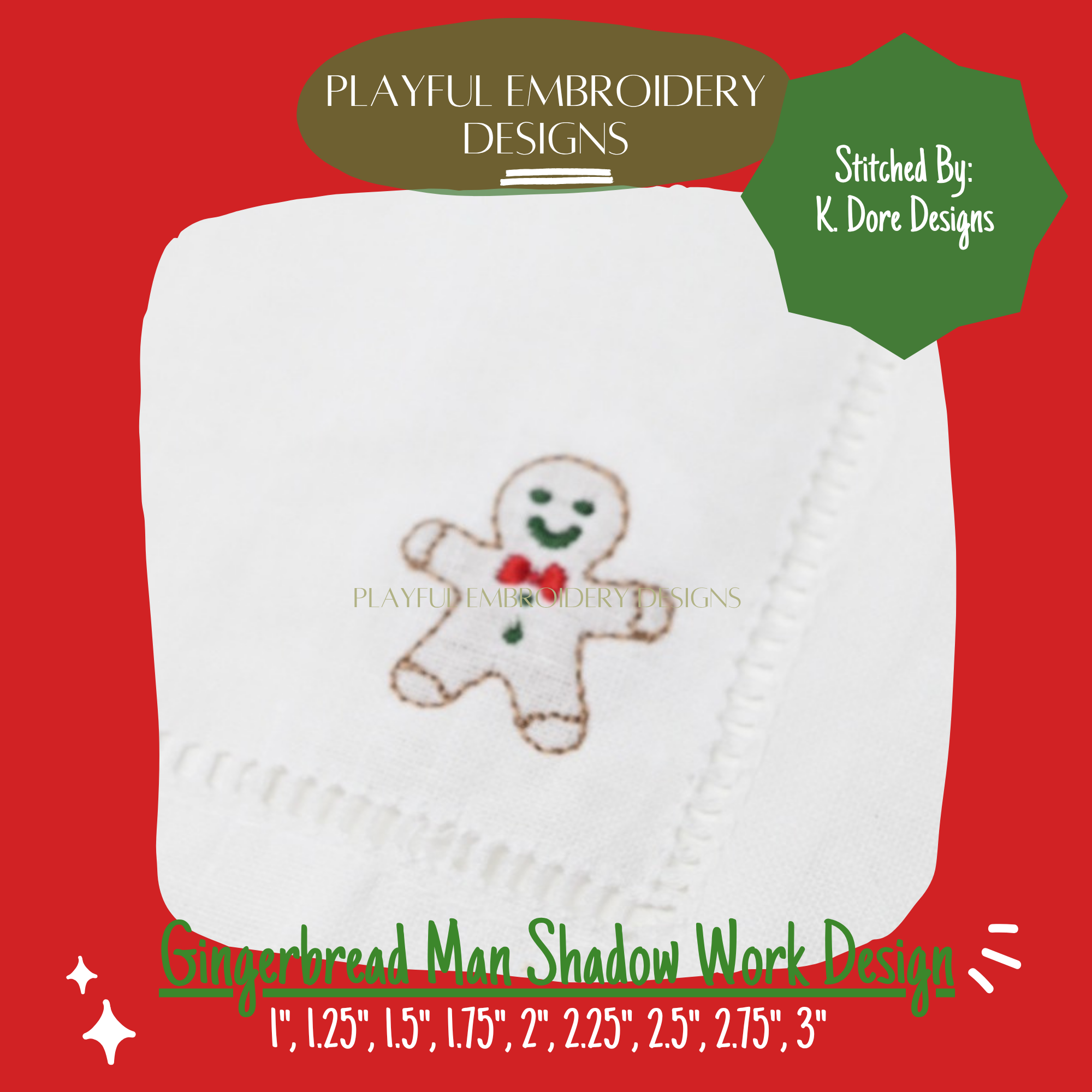 Gingerbread Man Shadow Work Mini Embroidery design, Gingerbread Man Shadow work Machine Embroidery Design, Digital Download