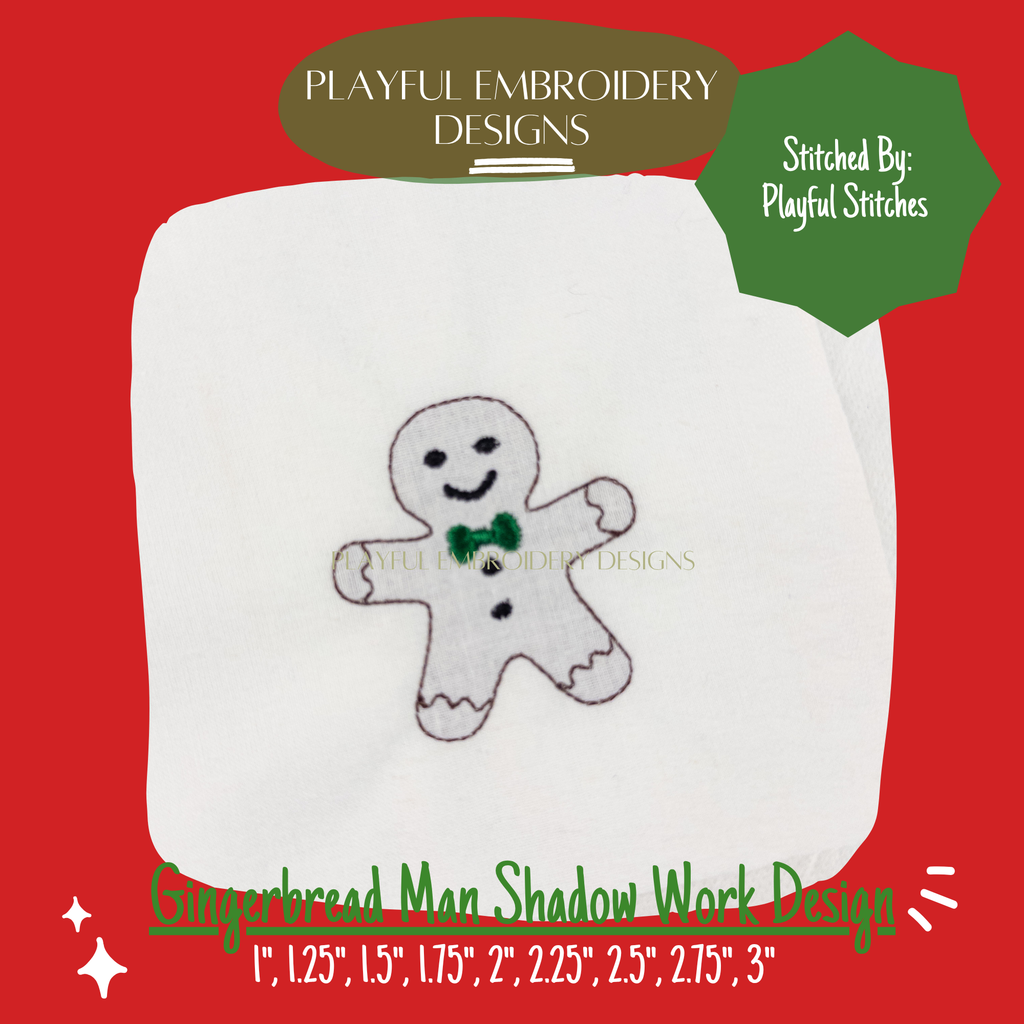 Gingerbread Man Shadow Work Mini Embroidery design, Gingerbread Man Shadow work Machine Embroidery Design, Digital Download