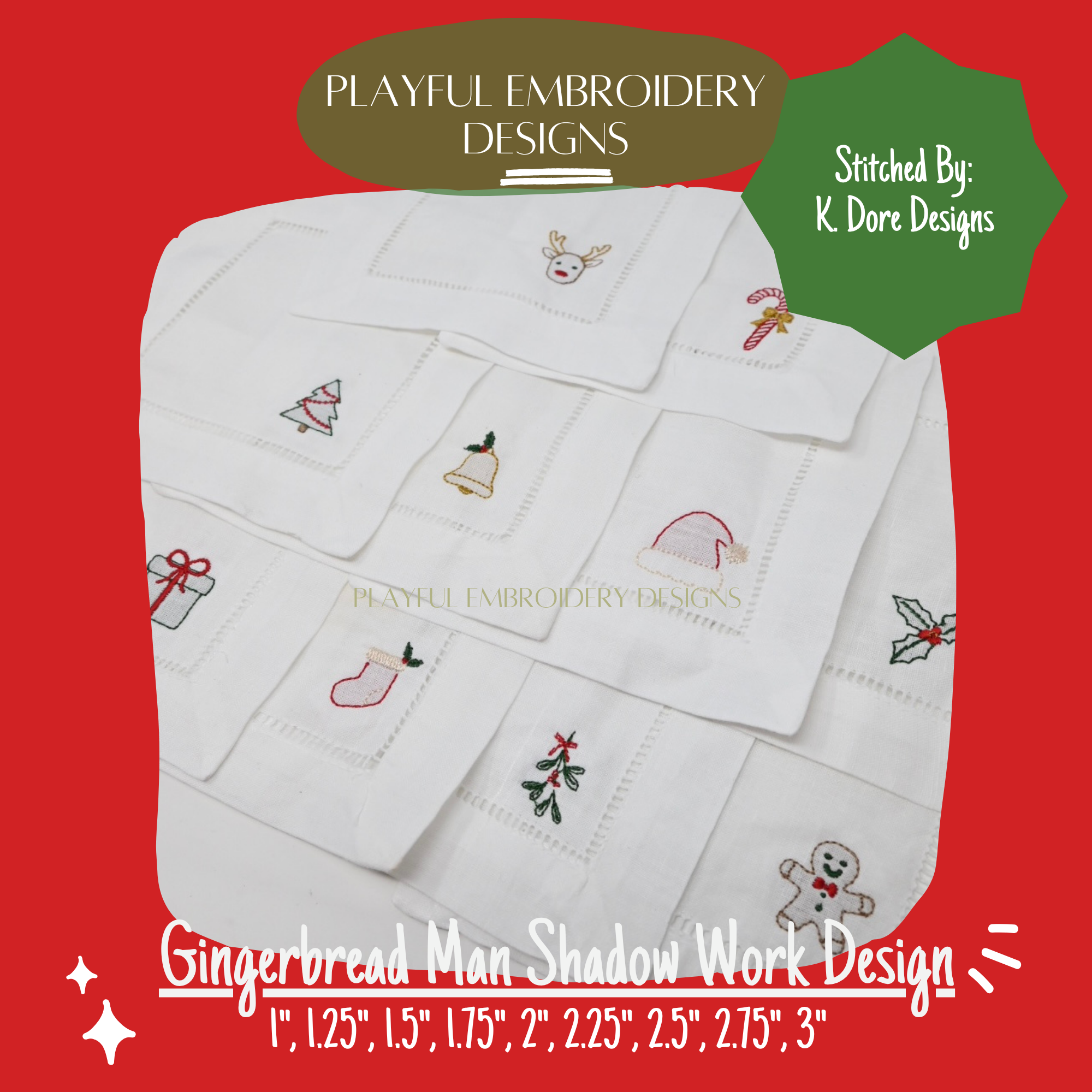 Gingerbread Man Shadow Work Mini Embroidery design, Gingerbread Man Shadow work Machine Embroidery Design, Digital Download