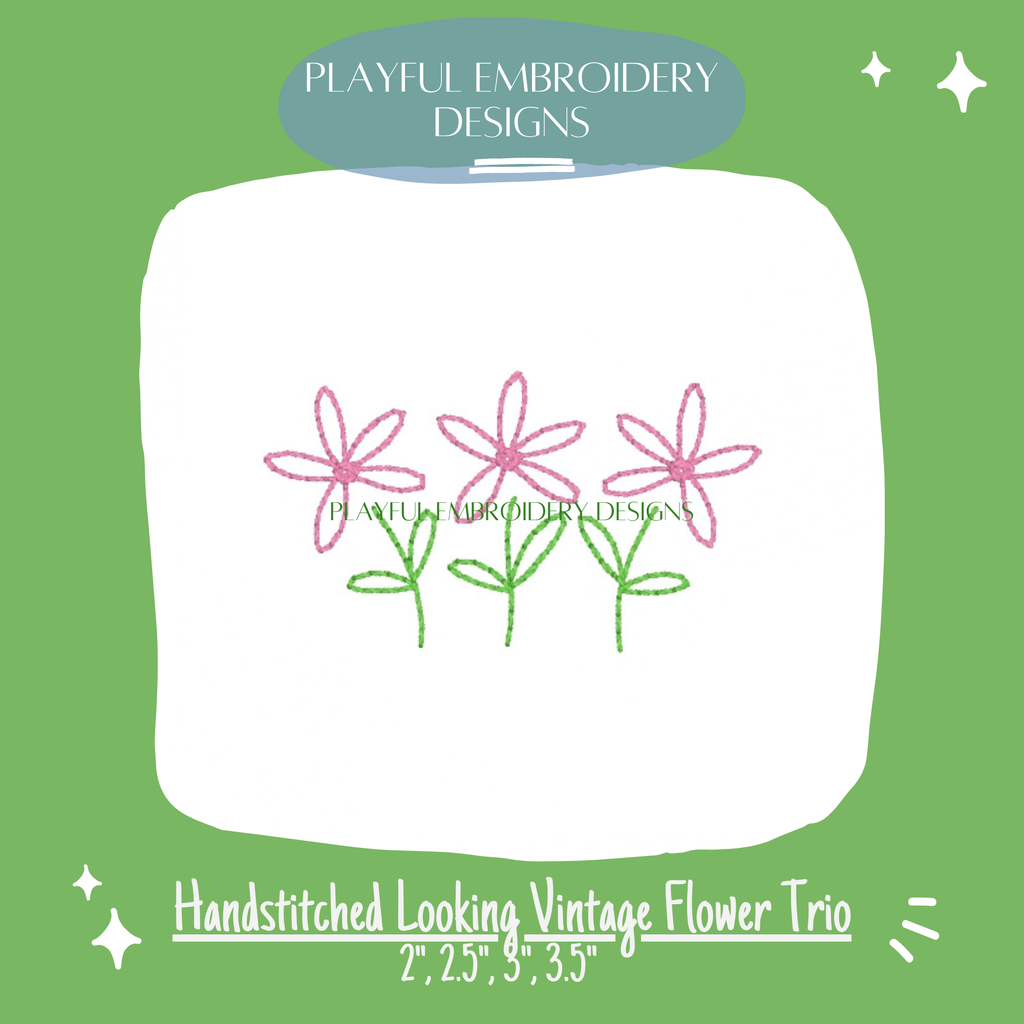 Vintage Flower Trio Mini Machine Embroidery Design (Digital Download)